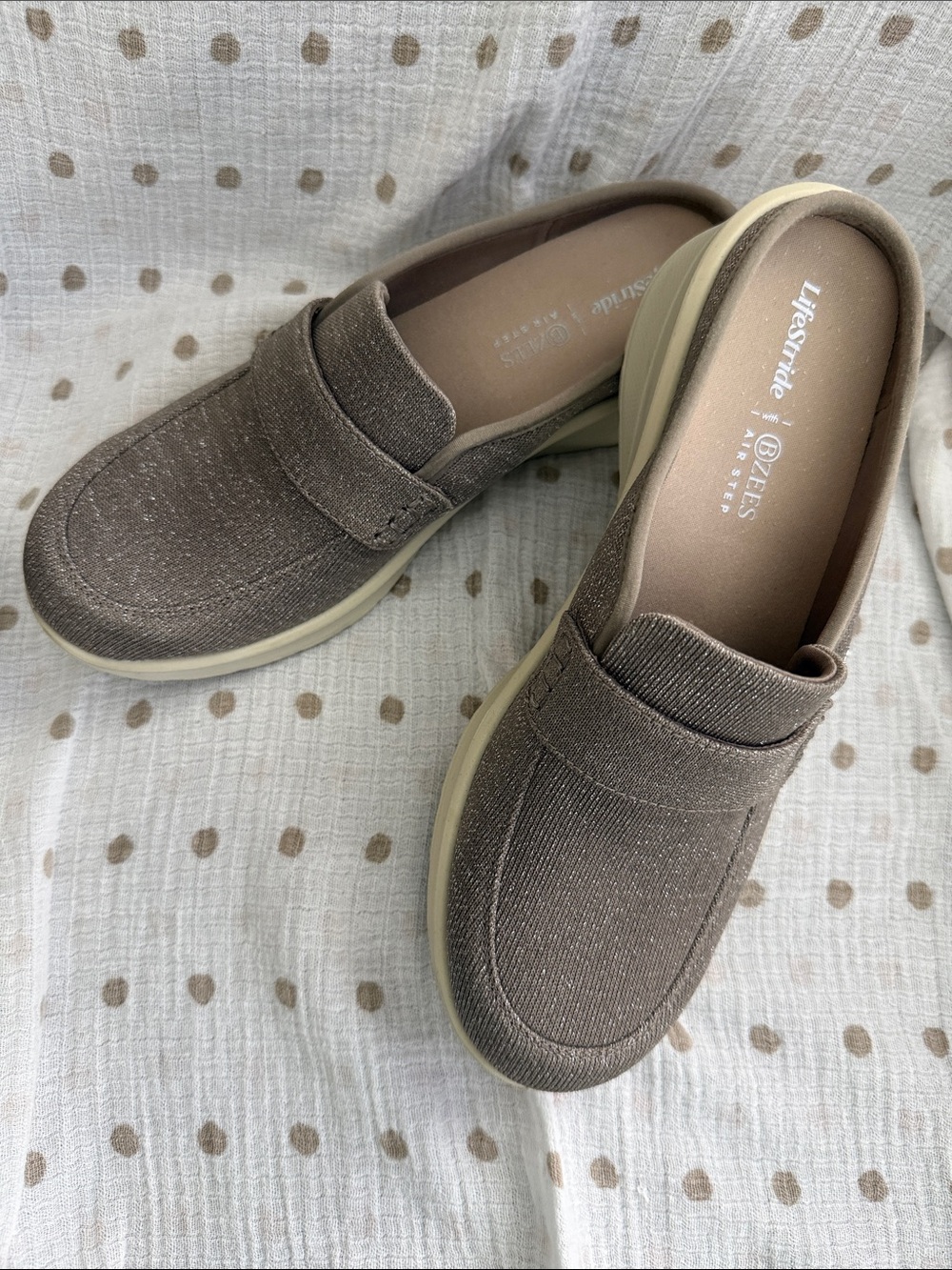 Bzees Taupe Sparkle Slip-On Loafers